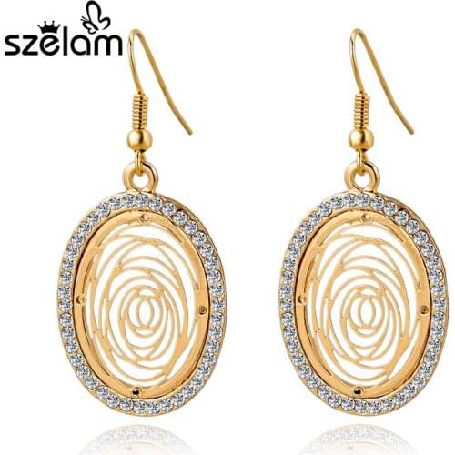 Szelam 2019 Gold Color Vintage Earring For Women Korea Crystal Round Earring Fashion Jewelry Big Earring Bijoux SER140391