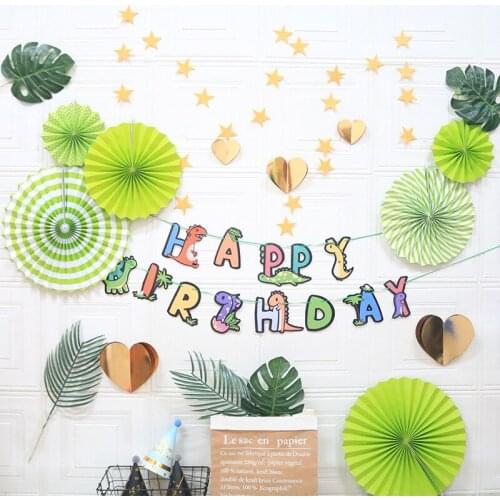 Happy Birthday Decoration Dinosaur Party Banner Paper Fan Garland Bunting Supplies First Birthday Party Supplies Baby Shower