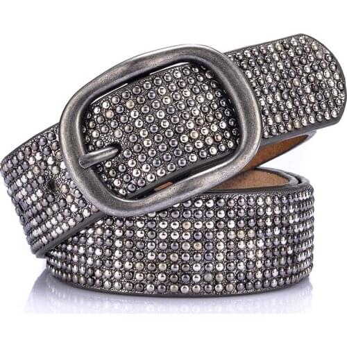 Vintage Rivet Studded Women Belt Cool Punk Rock Belts Pins Buckle Cowskin Hip Pop Decorative Belts For Jeans Dress Accessories