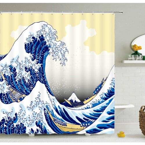 Ocean Beach Sea Waves Shower Curtain Bathroom Curtains Waterproof Polyester Cloth Home Decoration 180*180cm Bath Curtains Set