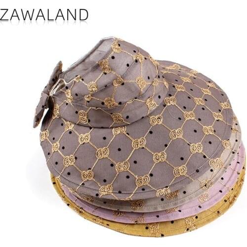 Zawaland New Empty Top Big Eaves Sunscreen Caps Fashion Simple Outdoor Travel Casual Basin Hat Bowknot Net Yarn Fisherman Hats