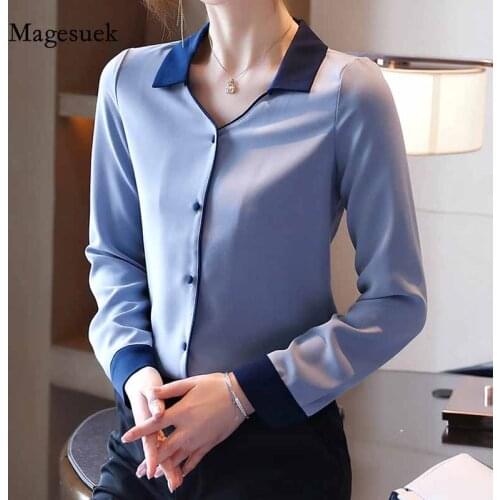 2020 Autumn Vintage Korean Style Loose Chiffon Womens Blouse V-Neck Long Sleeve Slim Cardigan Solid Ladies Shirt Blusas 11051