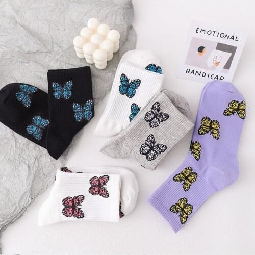 Korean Style Womens Cotton Butterfly Socks Cotton Sport Fashion Socks 1 Pair Colorful Woman Socks Casual Socks Wholesale