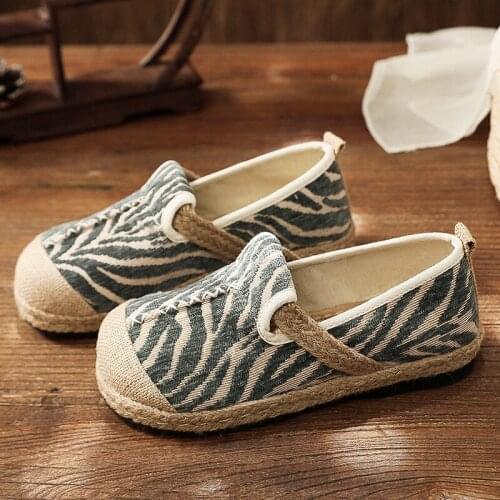 YourSeason Women Striped Casual Hemp Flats Embroider Round Toe Handmade Ladies Concise Linen Shoes National Style 2020 New