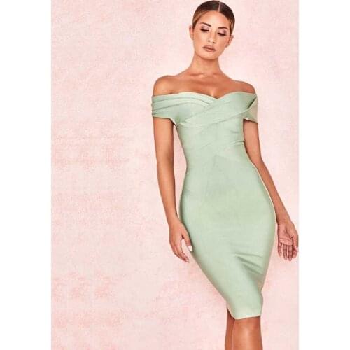 Wholesale 2020 Newest Women dress fashion Slash neck Sexy temperament Celebrity Cocktail party bandage dress