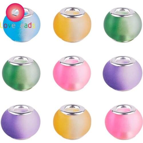 10Pcs Red Blue Purple Color Matte Glass Murano Silver Plated 5mm Large Hole Beads Fit Pandora Charm Bracelet Snake Chain Jewelry
