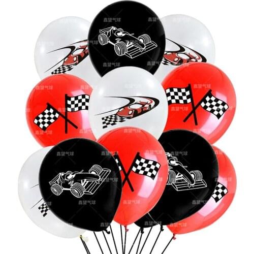 12Pcs/lot Racing Car Birthday Balloons Checkerboard Black White Checkered Balloon for Kids Baby Shower Birthday Party Decor Glob