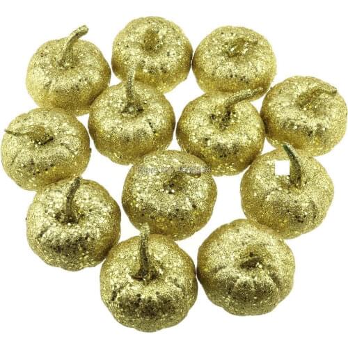 Gresorth 12pcs Fake Gold Pumpkins Artificial Food Model for Home Kitchen Halloween Decoration - 6 cm