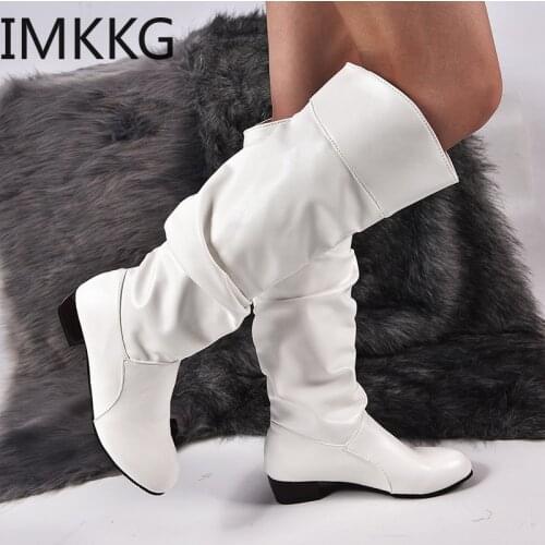 2019 Fashion Shoes Womens Knee-High Boots Winter Knee High Boots High Tube Flat Heels Riding Boots Outside White Shoes Y10297