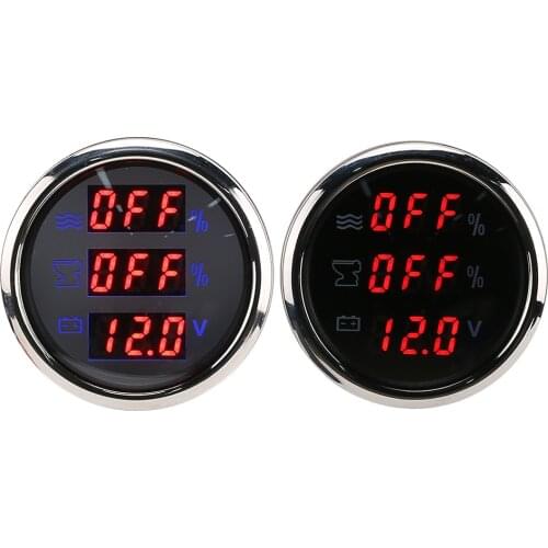 DC 8-32V 52MM Marine Boat Voltage Meter 3 In 1 LED Digital Display Water Level Meter Sewage Gauge Voltmeter For RV/Boats