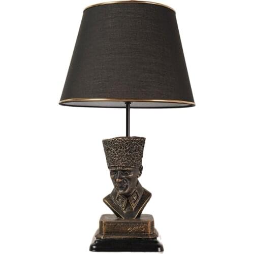 Hmydesign Mustafa Kemal Ataturk Designed Desk Lamp Decorative Accessory Lighting Gift Black Gold Lampshade