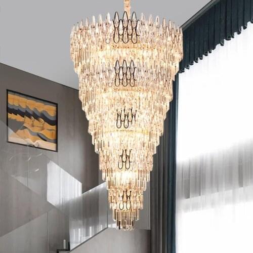 European Style Atmospheric Villa Living Room Lamp Ornate Crystal Chandelier E14 Lamp Round Villa Staircase Lamp