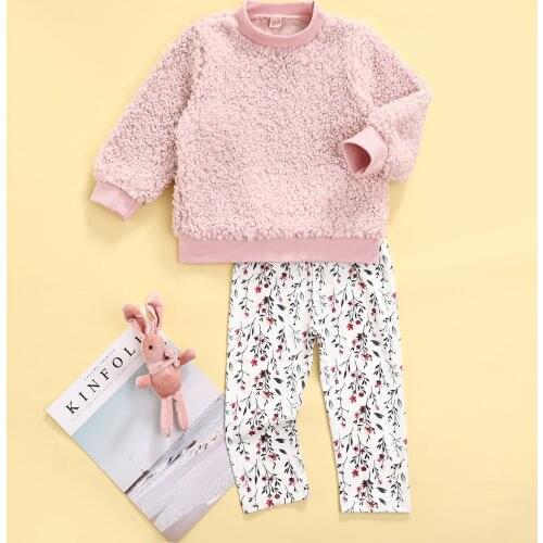 2-6Years Baby Girl Velvet Tops Floral Pants Suit Long Sleeve Round Neck Blouse Loose Trousers