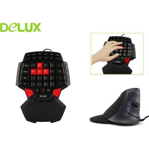 Delux M618 Ergonomic Wired Vertical Mouse Combo 1600 DPI With Single Hand T9 Mini Gaming Keypad For Game Gamer PC Laptop Desktop