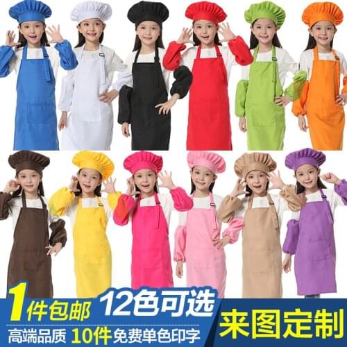 Polyester Childrens Apron kids kitchen drawing Painting Baking Cake DIY Aprons Set Cuffs Chef Hat Printing LOGO