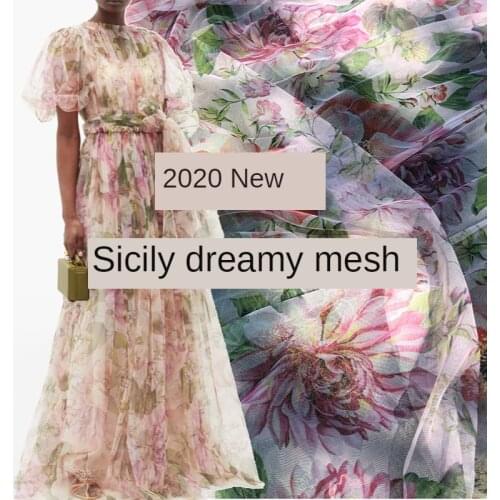Mushroom Home Printing Sicily Apricot Pink Mesh Large Peony Dress Handmade DIY Custom Fabric