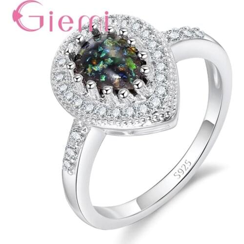 Luxury Water Drop Shape Texture Blue Green Crystal Stone 925 Sterling Silver Cubic Zirconia Ring For Fashion Women