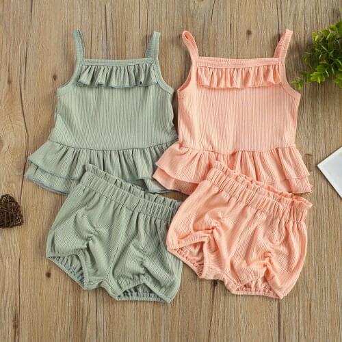 Newborn Baby Girls Clothes Sets Solid Ruffles Strapless Vest Tops Elastic Shorts 2pcs Summer Outfits