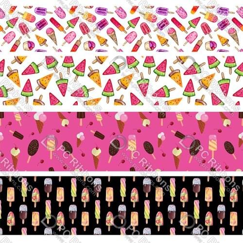 16-75MM Ice Cream Pattern Printed Grosgrain Polyester Ribbon 50 Yards Gift Wrapping Diy Bows Wedding Drections Ribbons