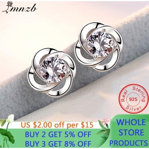 LMNZB Stud Earring New Hot Sell Trendy Super Shiny Zircon Flower 925 Sterling Silver Earrings for Women Gift Wholesale Jewelry