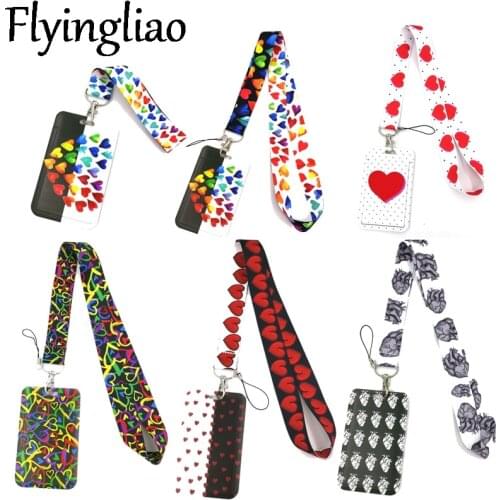 Love Hearts Couple Key lanyard Car KeyChain ID Card Pass Gym Mobile Phone Badge Kids Key Ring Holder Jewelry Decorations