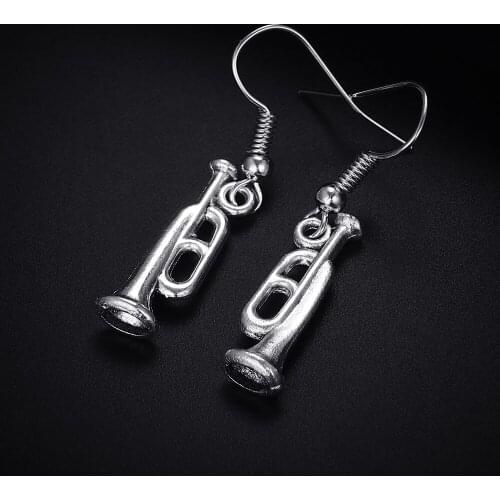 Trendy Vintage Trumpet Shape Dangle Antique Silver Plated Earrings for Women Girl Retro Drop Earrings Cute Earring Jewelry