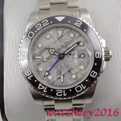 40mm BLIGER sterile gray dial blue GMT date sapphire glass automatic mens watch