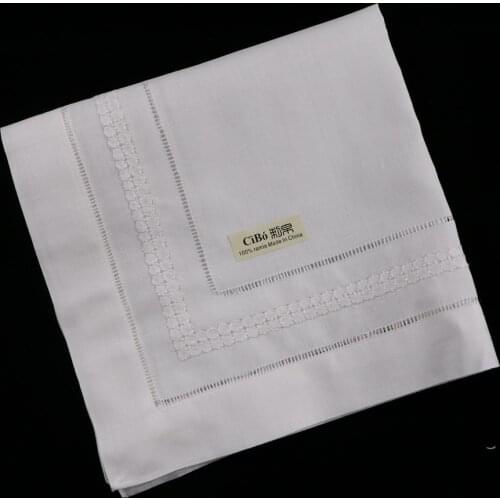 N019: 12 Pieces White Hemstitch Dinner Table Napkins Ramie 17" x 17" Ladder Hemstitch Cloth Dinner mokador
