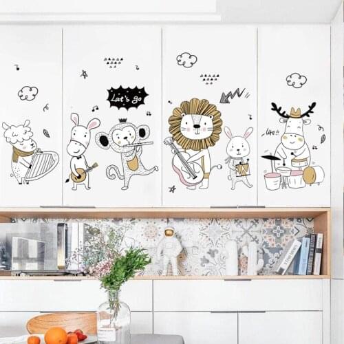 Cartoon Music Animal Part Wall Sticker For Bedroom Window Door Room Decoration Plane PVC Mural Pastrol Removable Diy Wallposter