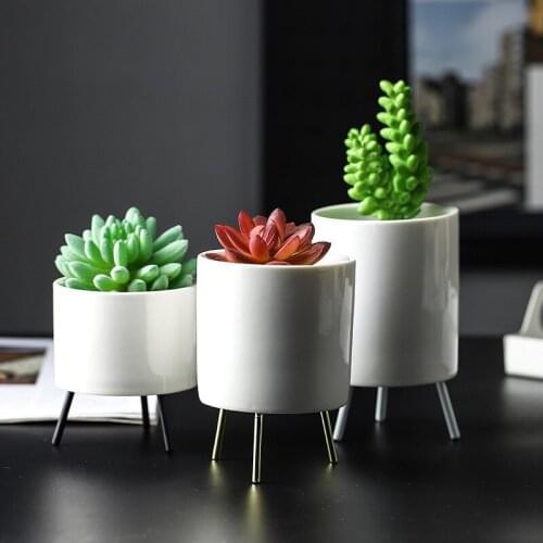 Nordic Ceramic Gold Iron Art Flower Vase Minimalism Flowerpot Home Wedding Decoration Accessories For Plant Bonsai Livingroom
