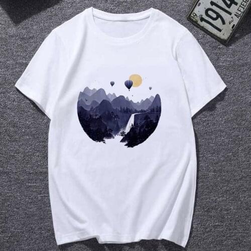 Casual Funny Kawaii Graphic Printed T Shirt Gift for Girls Femme Clothings Tee Aesthetics Mountain Printed Women Tshirt