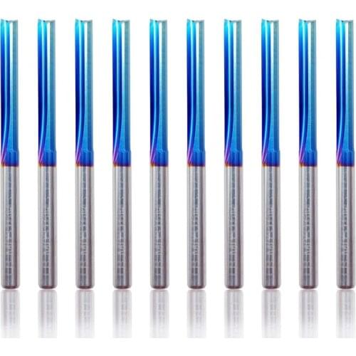 JFBL Hot 10Pcs 3.175mm Blue Coated Straight End Mill 2 Flute Carbide Milling Cutter for Wood MDF Plastic CNC Engraving Bit
