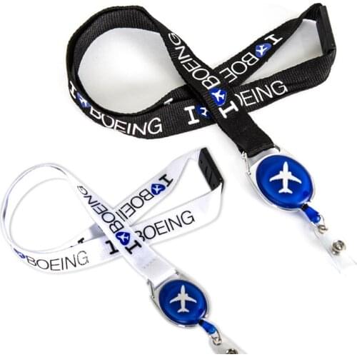 New Arrival I Love Boeeing Lanyard with Easy Buckle Black / White Gift for Pilot Flight Crew Aviation Lover