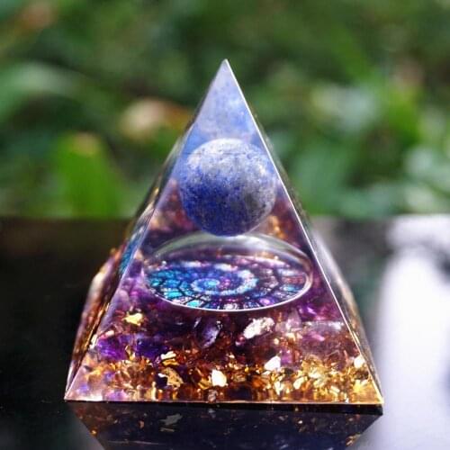Handmade Amethyst Crystal Sphere Orgone Pyramid Stone Figurine Copper EMF Protection Energy Generator Orgonite Ornaments