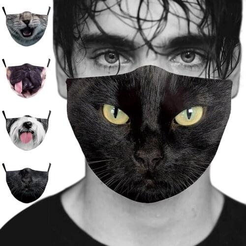 Fashion Animal Black Kitten Dog Funny Mouth Masks Halloween Cospaly Womens Men Unisex Face-Protection Cycling Spots Party Mask