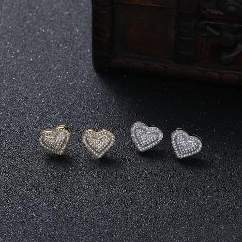 Heart Shape Hip Hop zircon Brass Earrings Bling Bling Iced Out Drop Earrings Fashion Jewelry For Party E032