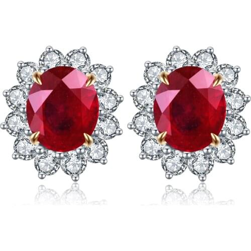 Wholesale Silver Jewelry Set luxury Earrings For Women 2021 18K Gold Natural Treatment Ruby Stud Earrings