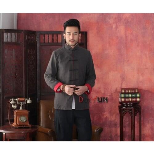 Special Promotion Gray Mens Long sleeve Two-Face Jacket Kung Fu Coat Fleece Tang Suit Size S M L XL XXL XXXL Free Shipping