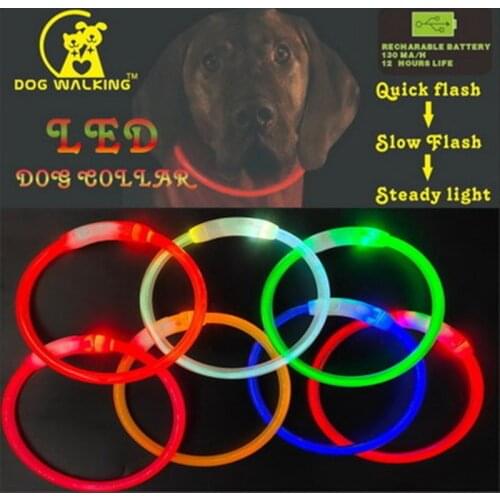 USB Rechargeable Flashing Pet Dogs Cats Night Collars Luminous Collar LED Light USB Dog Collar Glowing Teddy Flash Collar Pet
