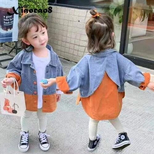 Patchwork Deinm Jakcest for Girls Boys Light Blue Trun-down Collar Toddler Girl Fall Clothes Kids Casual Jackets Coats Unisex