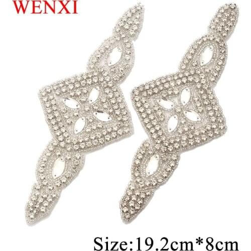 WENXI 50PCS Wholesale Clear Sliver Crystal Rhinestone Applique Patch For Wedding Dresses Belt WX922