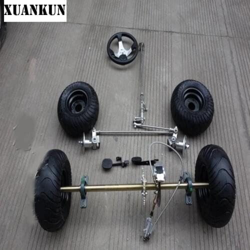 XUANKUN Modified Drift Kart 168CC Karting Modified Rear Axle Suspension Front Axle Steering Kit 6 Inch Tires Rear Axle