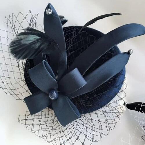 2019 Vintage Wedding Dress Pillbox Hat With Veils Felt Fedora Ladies Fascinator Wedding Hats For Women Cocktail Female LM069