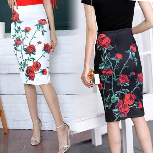 S-2xl Digital Printed Summer Midi Skirt Women 2020 Fashion Slim Knee Length Skirt Plus Size Floral Pencil Skirt For Women