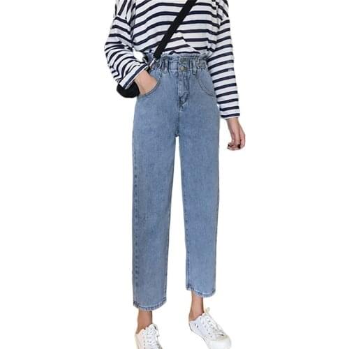 Spring Autumn High Waist Jeans Women Streetwear Womens Denim pants Loose Korean Fashion Soft Cropped Wide Leg Jeans Light blue