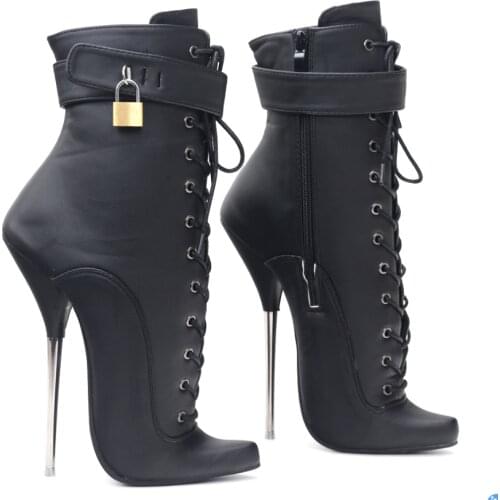 18Cm Womens Metal High Heel Ballet Queen Ankle Boots Sexy Lock Strap Shoes Clubs