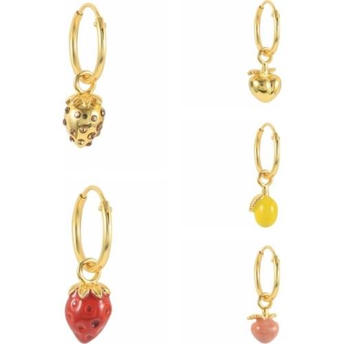Enamel Fruits Earrings For Women Silve 925 Jewelry Drip Oil Hoop Earrings Girl Mango Peach Strawberry Earrings Pendientes Aretes