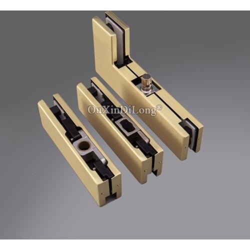1PCS Brushed Gold Manganese Titanium Steel Frameless Glass Floor Spring Door Upper Clip/Lower Clip/Curved Clip GF473
