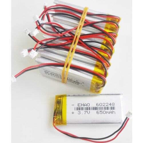 10 pcs 602248 JST 1.25mm 2pin 3.7V 650mAh Lithium Polymer LiPo Rechargeable Battery For Mp3 GPS Vedio game speaker