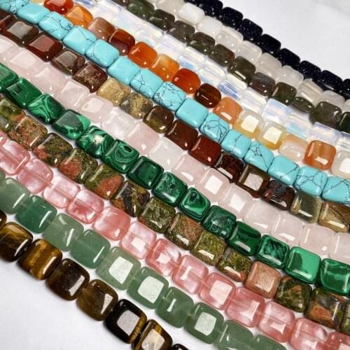 33Pcs Natural Stone Beads Square Semi-precious Punch Loose Beads For Jewelry Making DIY Necklace Bracelet Anklet Ring Accessory